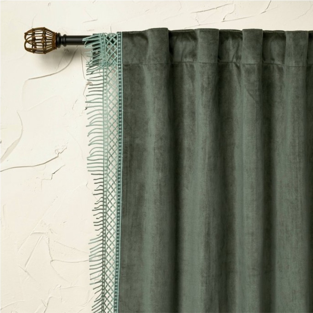 SOLD! 2 Green velvet fringe 84” Opalhouse curtains
